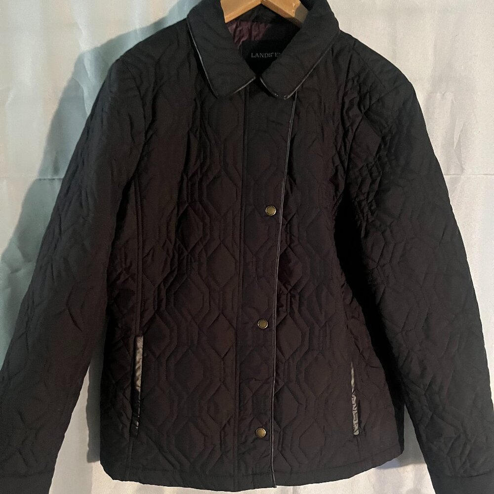Lands End Women's Black Quilted Primaloft Jacket with Snap Front
